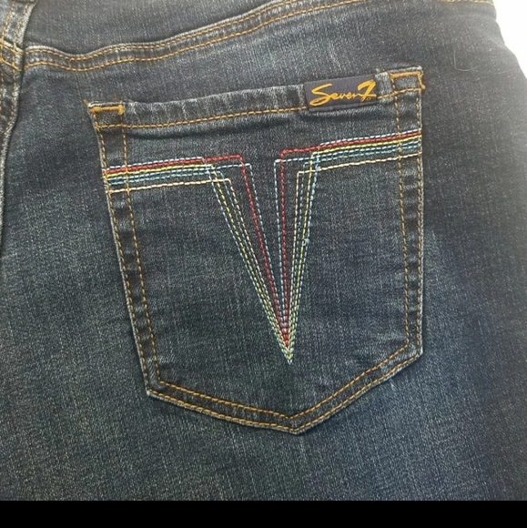 Seven 7 Denim Shorts Sz 8 Embroidered Back Pockets Dark Rinse - Picture 5 of 7